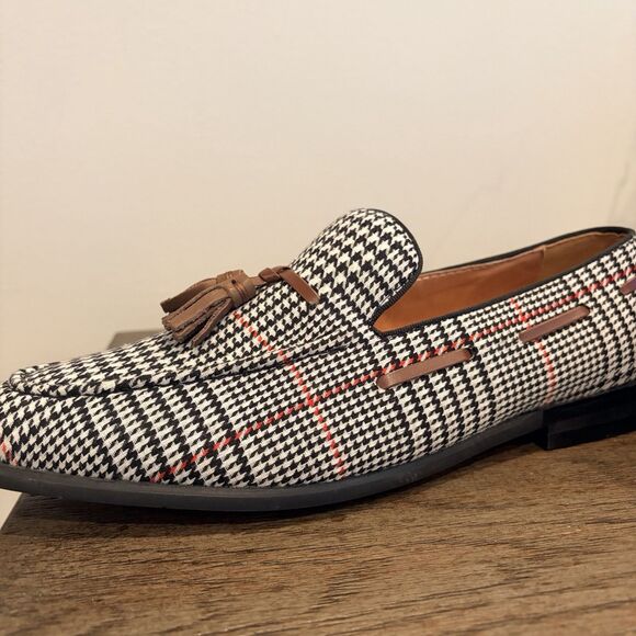Men\'s Elanroman Houndstooth Tassel Loafers Slip On Dress Shoes Size 12 UK 45